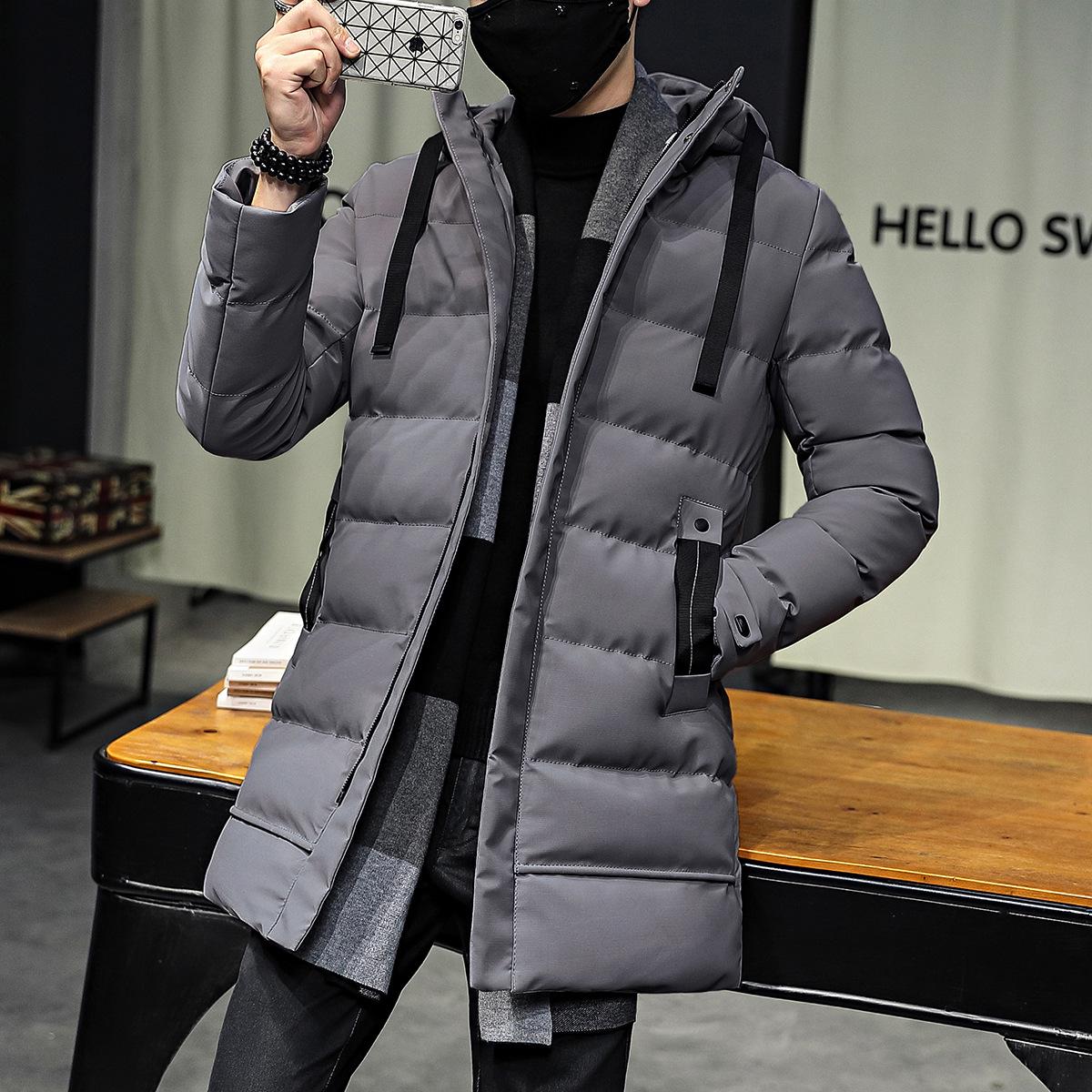

Winter new medium and long thickened warm cotton-padded clothes Youth hooded cotton-padded jackets Feather Rong cotton-padded clothes M сірий колір