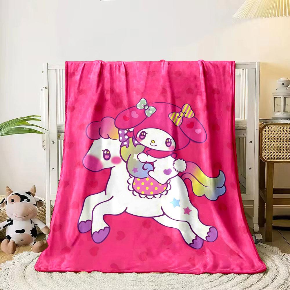A pink background with heart patterns, featuring a cute bunny riding a pony. for all seasons blanket lunch break throw gift 80cm x 120cm