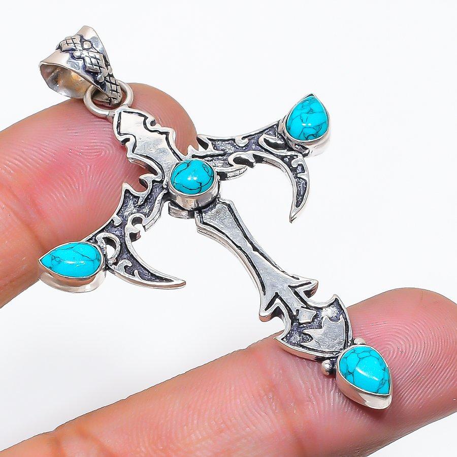 Natural Santa Rosa Turquoise Gemstone 925 Sterling Silver Pendant 2.52  AP-14378