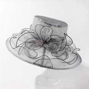Elegant Plain-Color Large Flower Sunshade Hat for Ladies Graceful Lady's Sun Hat with Wide Brim for UV Protection