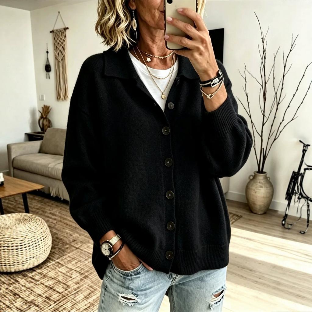 Dames gebreide vest trui met knopen aan de voorkant en reverskraag, Kleur Casual Herfst Winter