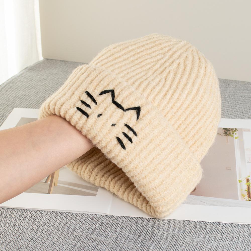 Line kitten cute wool hat female autumn and winter warm windproof versatile simple face small ear hat knitted hat