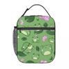 Sac à lunch isotherme motif grenouille mignonne de dessin animé sur feuilles de lotus pour femmes enfants Boîtes alimentaires portables Boîte à lunch thermique Sac fourre-tout