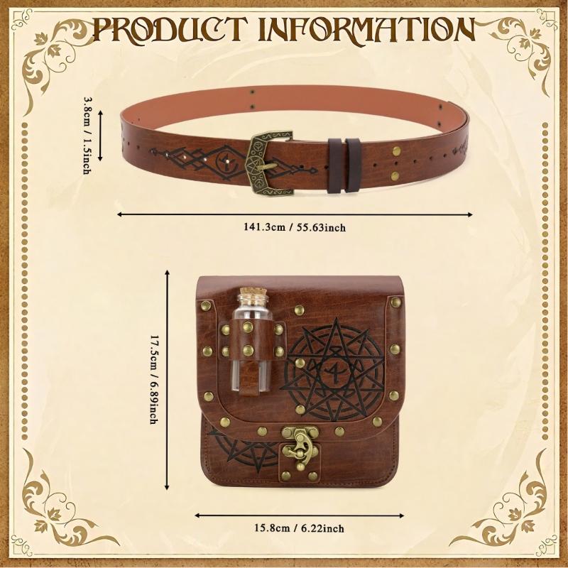 Set of 2pcs Medieval Style Alchemist Bottle Waist Pouch Belt Set For Role Playing Costume Accessories PU Leather