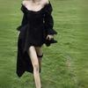 Spring and Summer Skinny Spice Girl Shoulder Black Hepburn Style Princess Dress Women's Niche Chic Design Sexy Short Dress