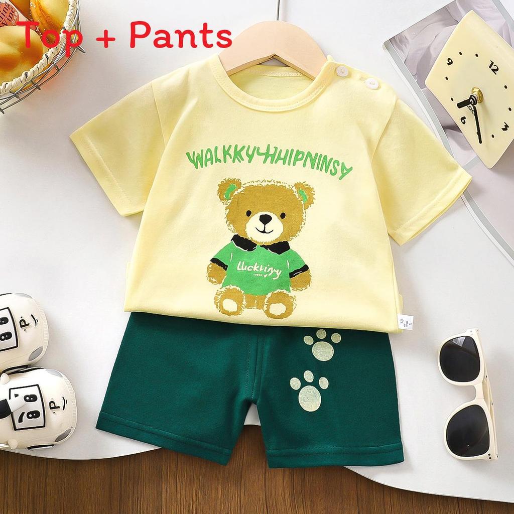 Kinder Cartoon Muster Baumwolle Kurzarm Pyjama Set Für Sommer Komfort Spielzeit
