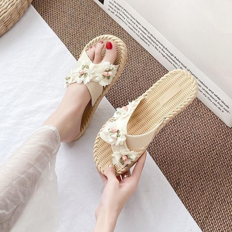 Flat Woman Slippers Outside On Beach Shoes for Women Flowers Sandals Cheap Liquidation Unique Slides Slip-resistant 39 Shoe Sale