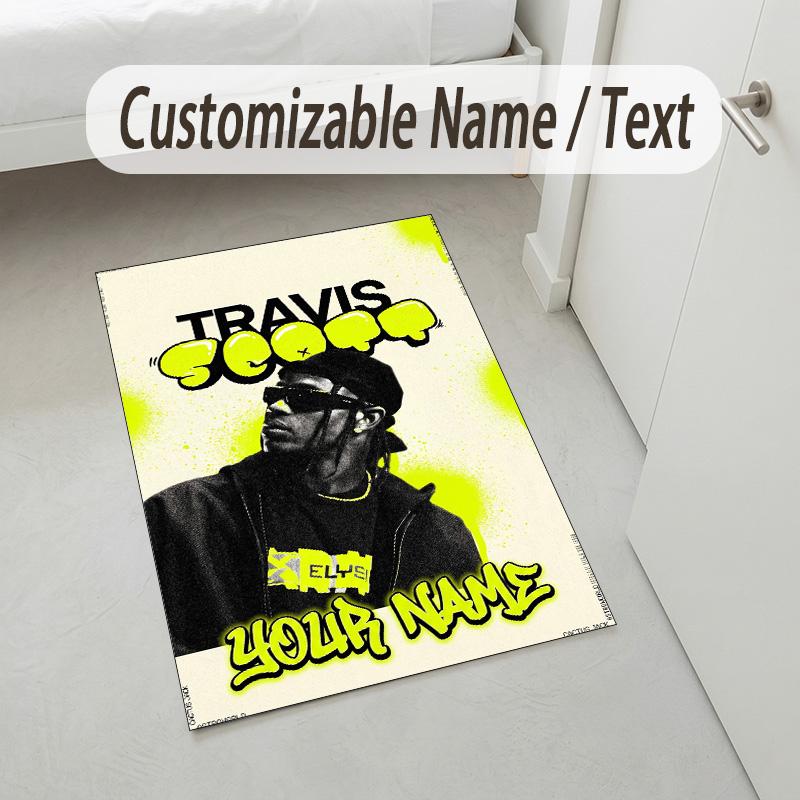 Personalized Crystal Velvet Carpet,Travis Scott Custom Printed Name, Plush Area Rug For Home Indoor Decor
