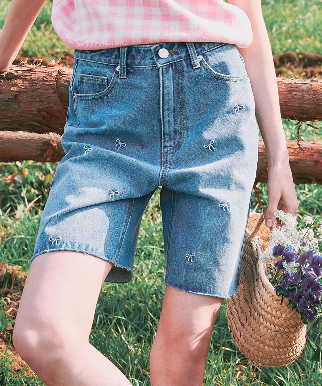 Short en Jean Imprimé Ruban RONRON Bleu Clair