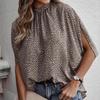 Elegant Leopard Print Chiffon Shirt for Women Bat Sleeve Summer Top Strap Blouse