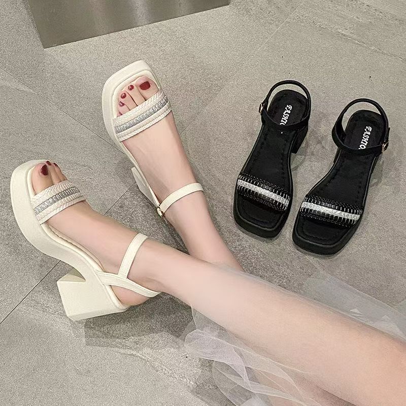 Sweet Lady Not Tired Feet Women's Shoes Women 2025 New Summer Internet Celebrity Explosion High Heel Thick Heel Word with Sandals