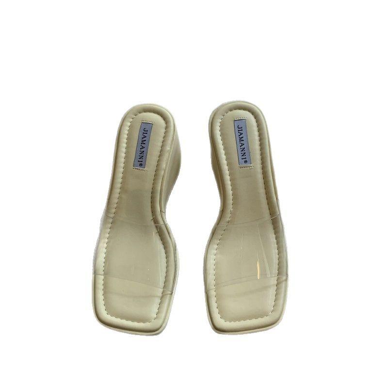 Fashion Female Shoes Slippers Women Summer Low Transparent Heel Luxury Slides On A Wedge Platform 2025 Designer Fashion Rubber PU Rome F