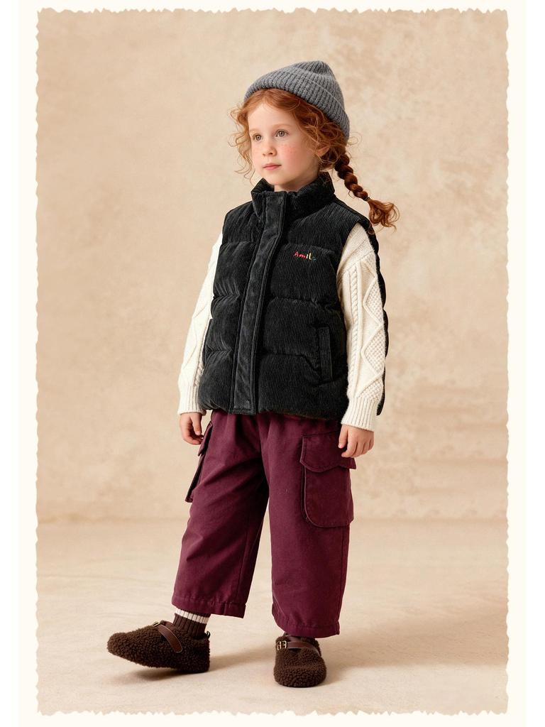 2025 Winter Kids' Thickened Corduroy Down Vest - Versatile and Warm for Boys and Girls