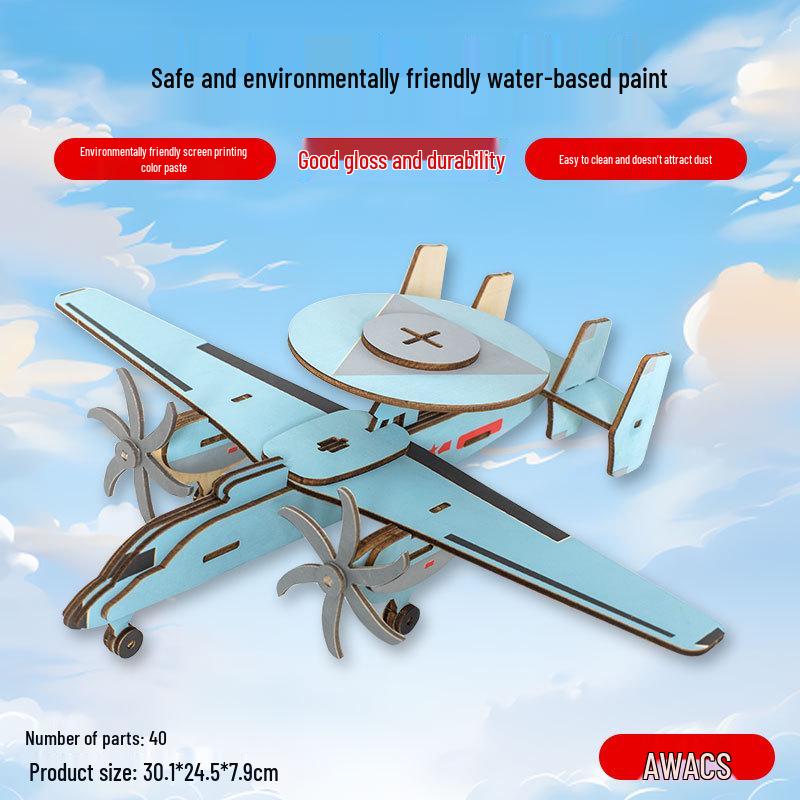 Wooden 3D DIY Military Fighter Plane Puzzle for Kids
