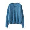 Versatile Cashmere Silk V-Neck Brushed Solid Color Loose Knit Pullover Sweater