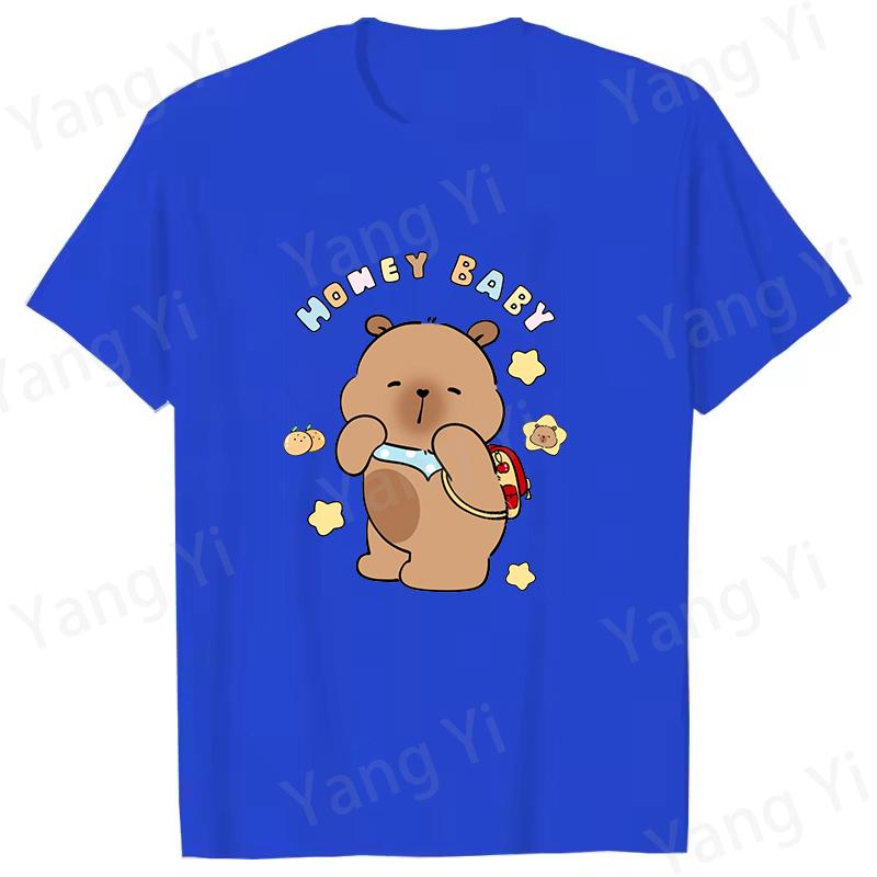 Modische Capybara Trage Rucksack Druck T-Shirt Lässig Kurzarm Grafik T-Shirt Unisex Locker Harajuku Shirt Honey Baby Oberteile