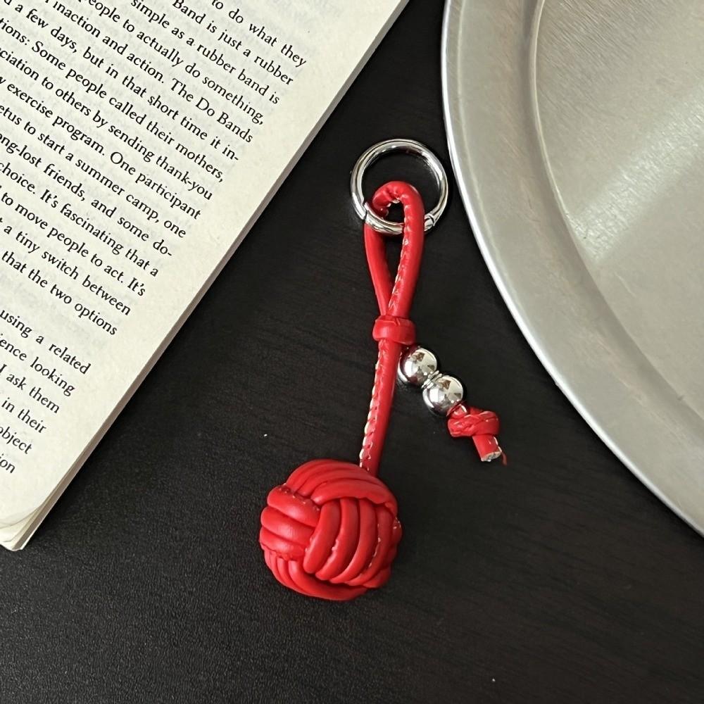 

Creative Pu Leather Bag Pendant Five-pointed Star Cherry Keyring Cute Star Keychain Gift Red Ball