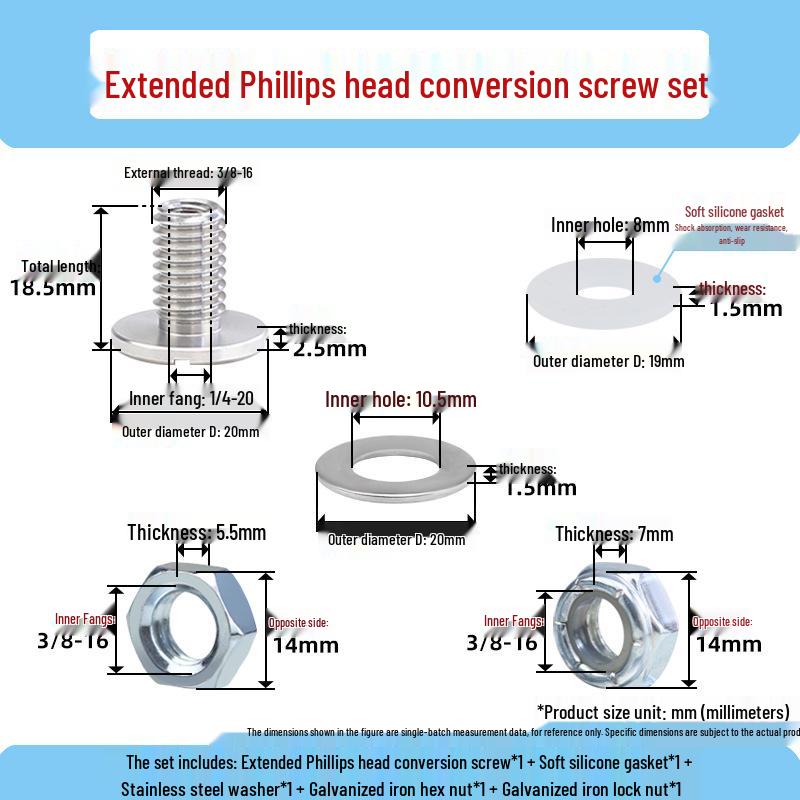 Stainless Steel 3/8 to 1/4 Pan Tilt Tripod Adapter with Dual Hole Conversion Nut
