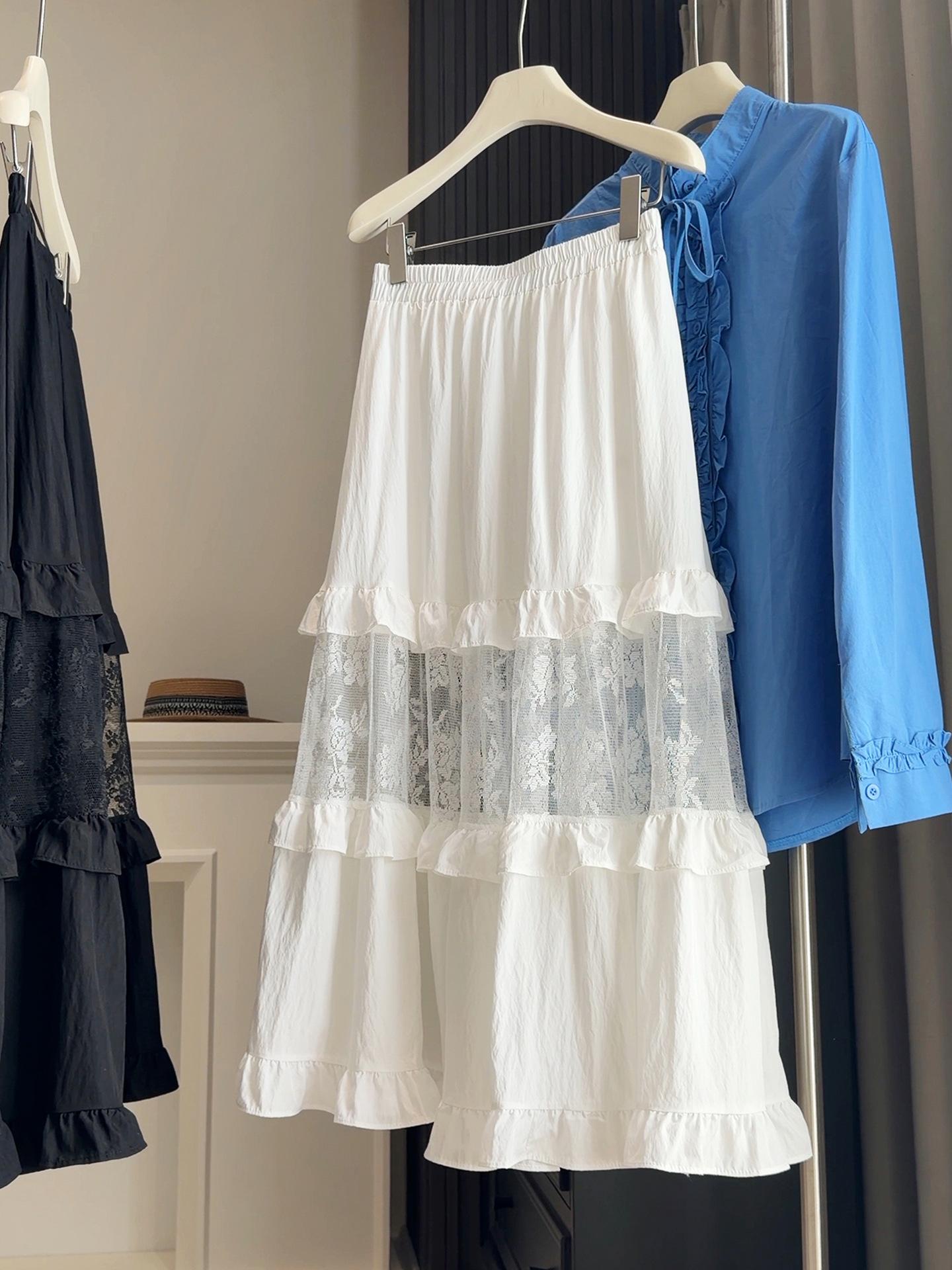 Women s A-line Mid-length Lace Patchwork Skirt - Spring/Summer Slimming Fit One Size белый