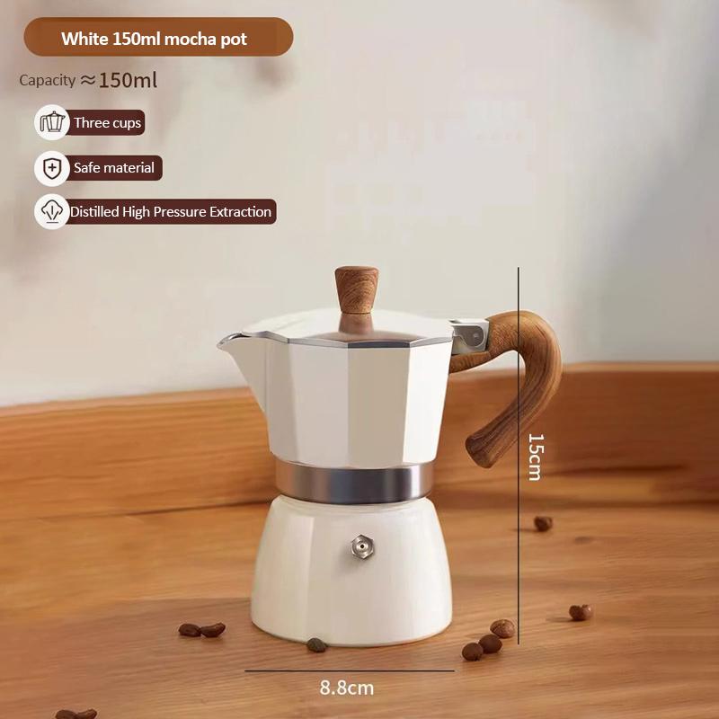 150/300ml Moka Pot Food Grade Aluminium Alloy Wooden Handle Mocha Pot Household Italian Espresso Coffee Maker Coffee Accessories