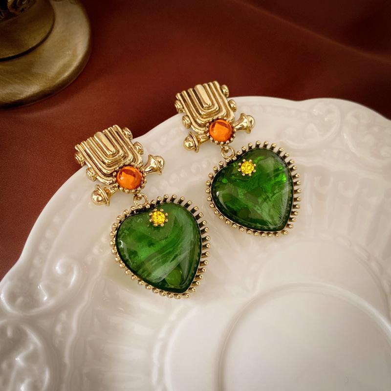 Boucles d'oreilles vintage ovales à effet vieilli en huile goutte à goutte en forme de C pour femmes - Boucles d'oreilles rétro de luxe léger