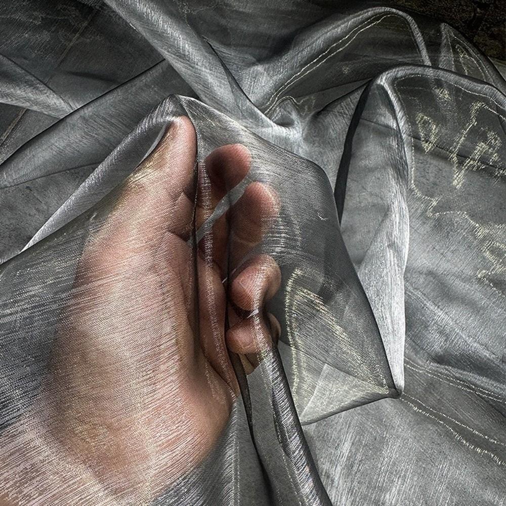 Glossy Crystal Organza Fabric DIY Translucent Sheer Gauze Cloth Soft Draping Liquid Shine Shiny Mesh Fabric L серый