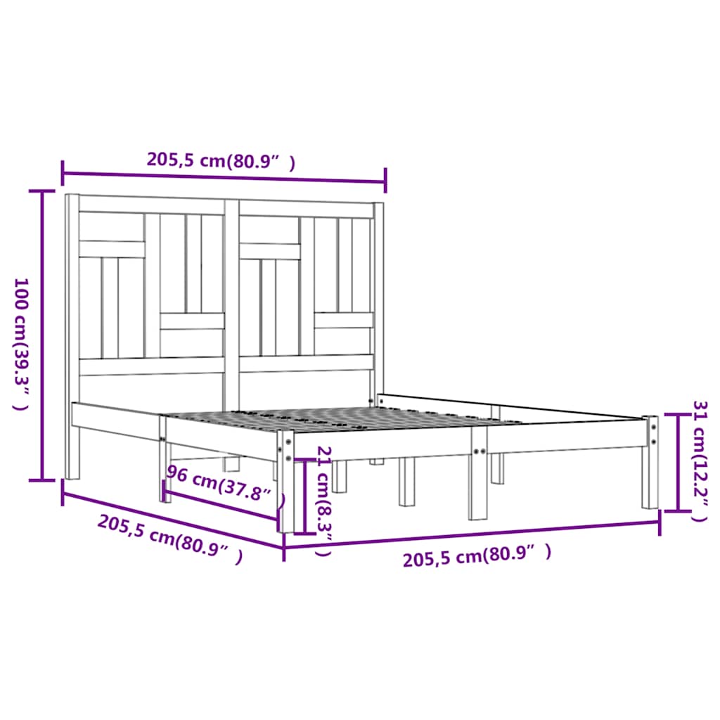 Solid Wood Bed Grey Pine 200x200 cm
