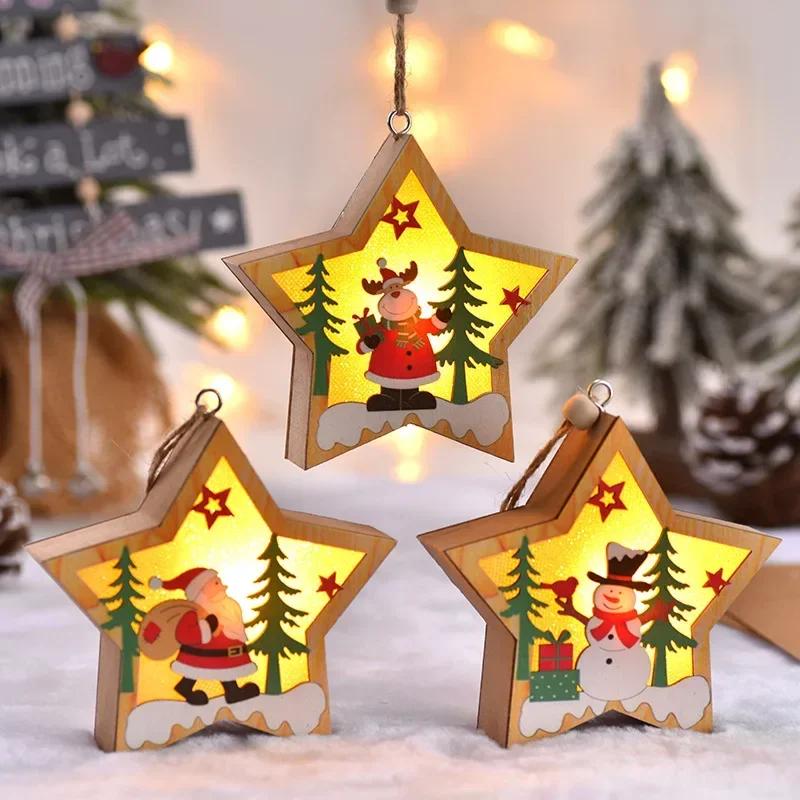 1-30PCS New Christmas Decorations LED Luminous Christmas Tree Pendant  Old Man Snowman Deer Night Light Ornament Pendant