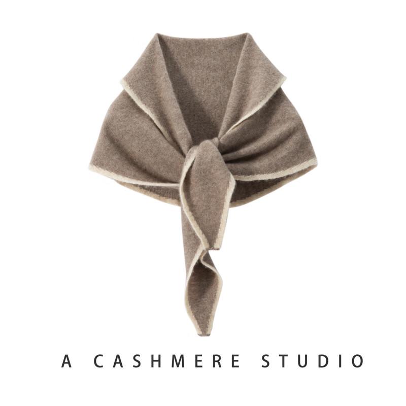 Longzhan Women's Autumn/Winter Color-block Pure Cashmere Triangle Shawl