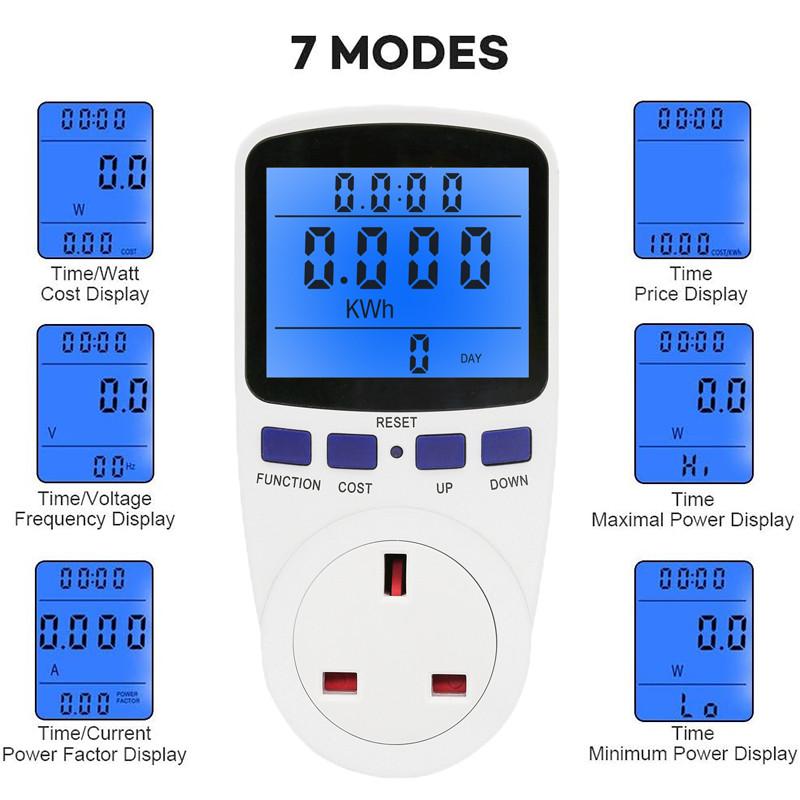 Power Meter Digital LCD Display Energy Watt Voltage Amps Meter Household Energy Saving Electricity Usage Monitor Plug