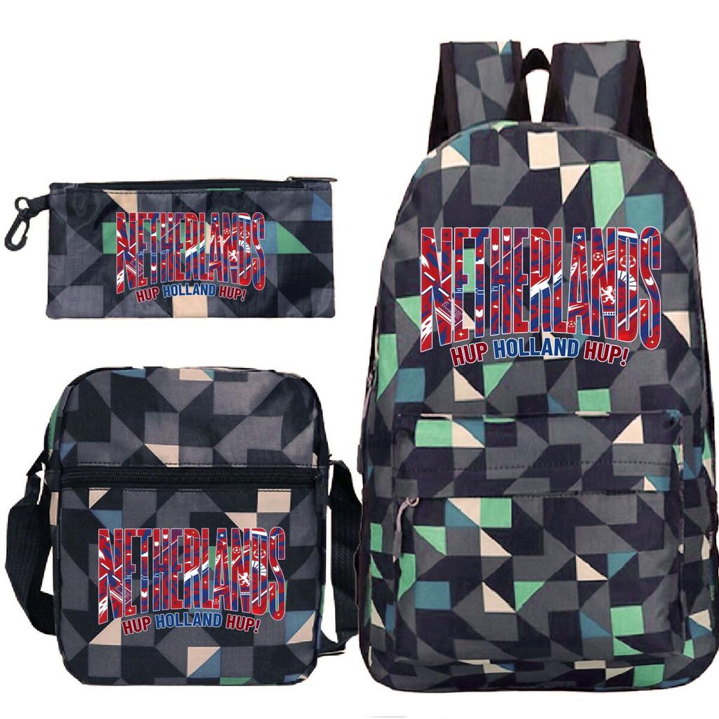 Vintage "Netherlands Hup Holland Hup" 3 In 1 Backpack Shoulder Bag Pencil Case Women Men Student Fashion Football Lover Bagpack