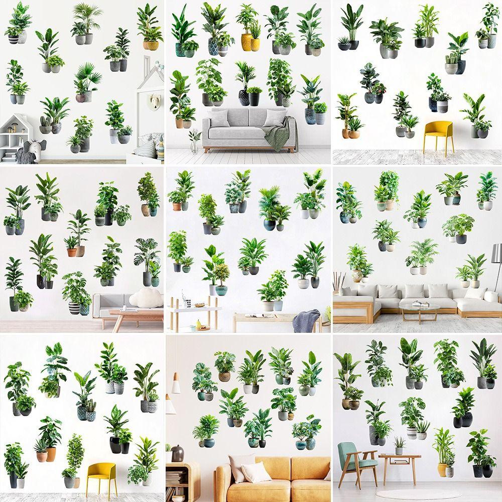 Self-Adhesive Plant Bonsai Wall Stickers Large Size Wall Mural Green Plants Wallpaper Living Room