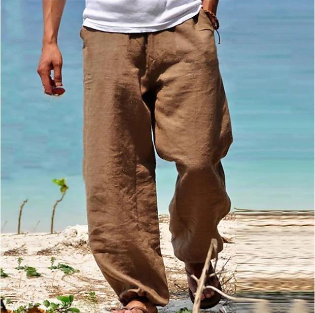 

Men s Beach Pants Breathable Loose Straight Trousers Male Summer Casual Solid Color Japanese Streetwear 5XL темного кольору хакі