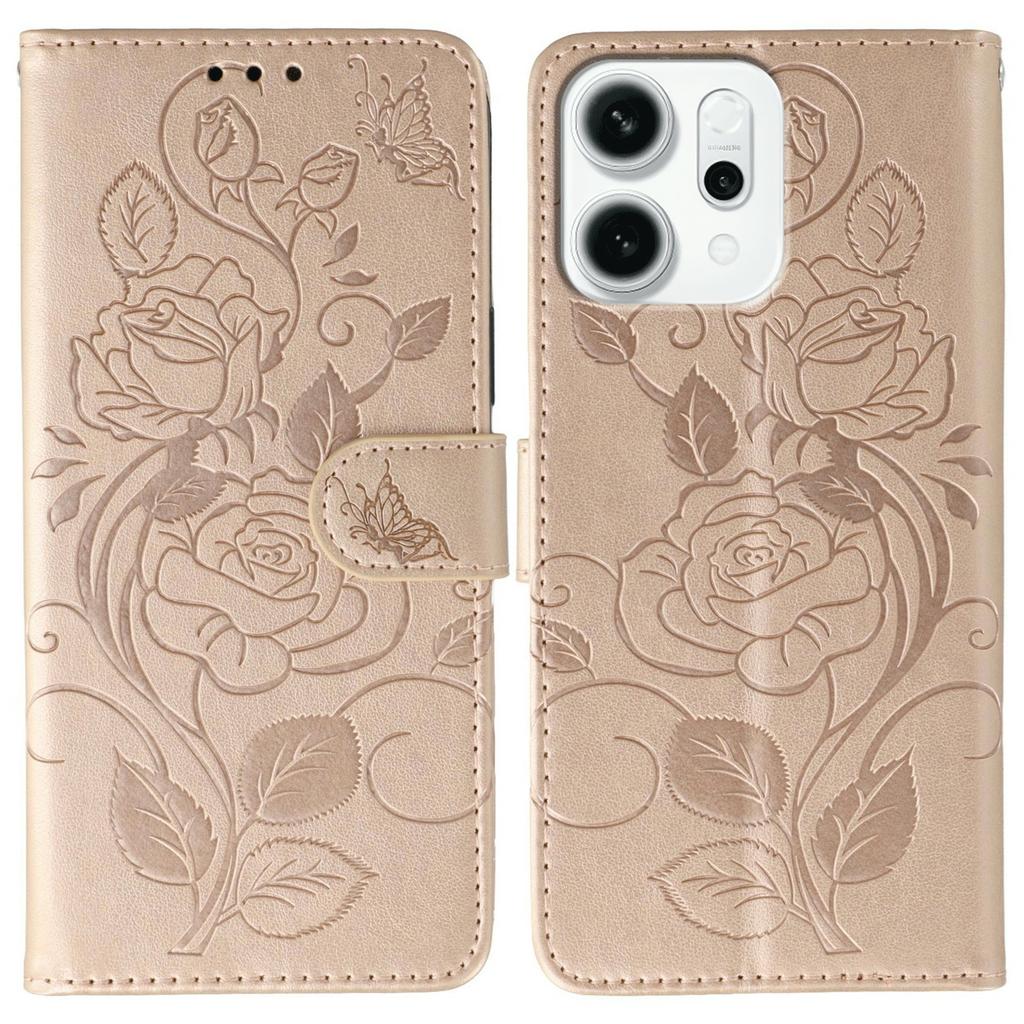 For Oppo Reno14 F 5G Case Wallet Stand Imprinted Rose Butterfly PU Leather Phone Cover