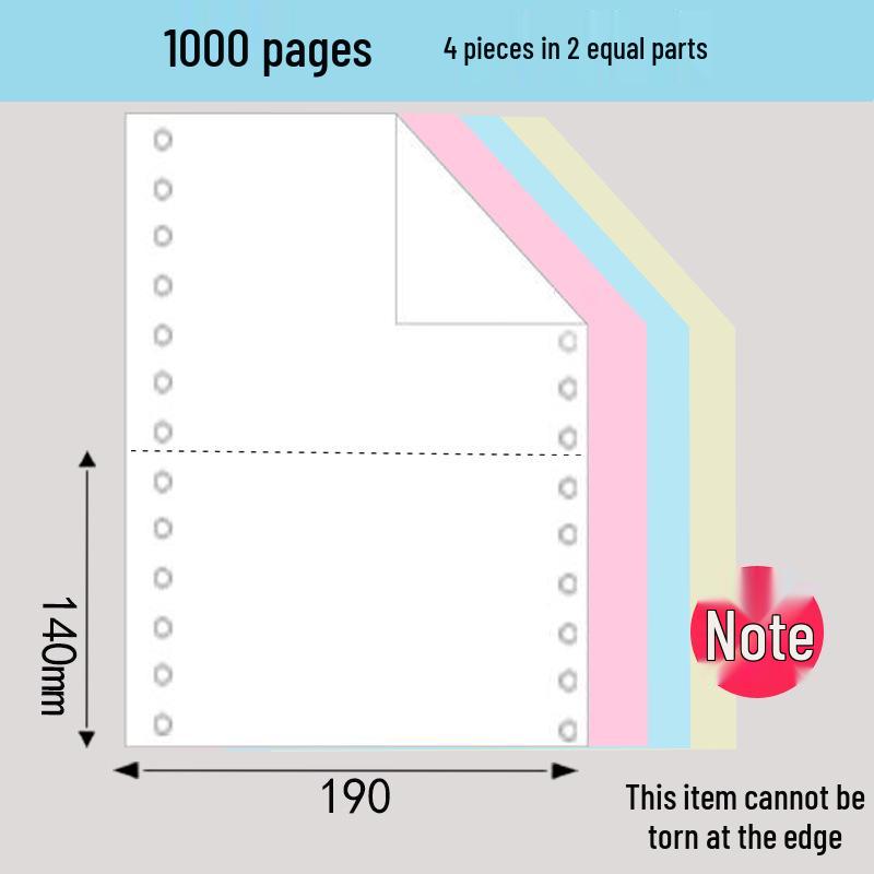 1000 Pages 190-2345 Dot Matrix Three-Part Color Continuous Receipt Paper with Two-thirds/One-third Split