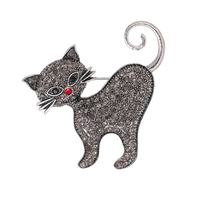 Rhinestone Cat Brooch Cute Animal Crystal Kitty Brooch Pin Women Coat Dress Scarf Jewelry Accessories
