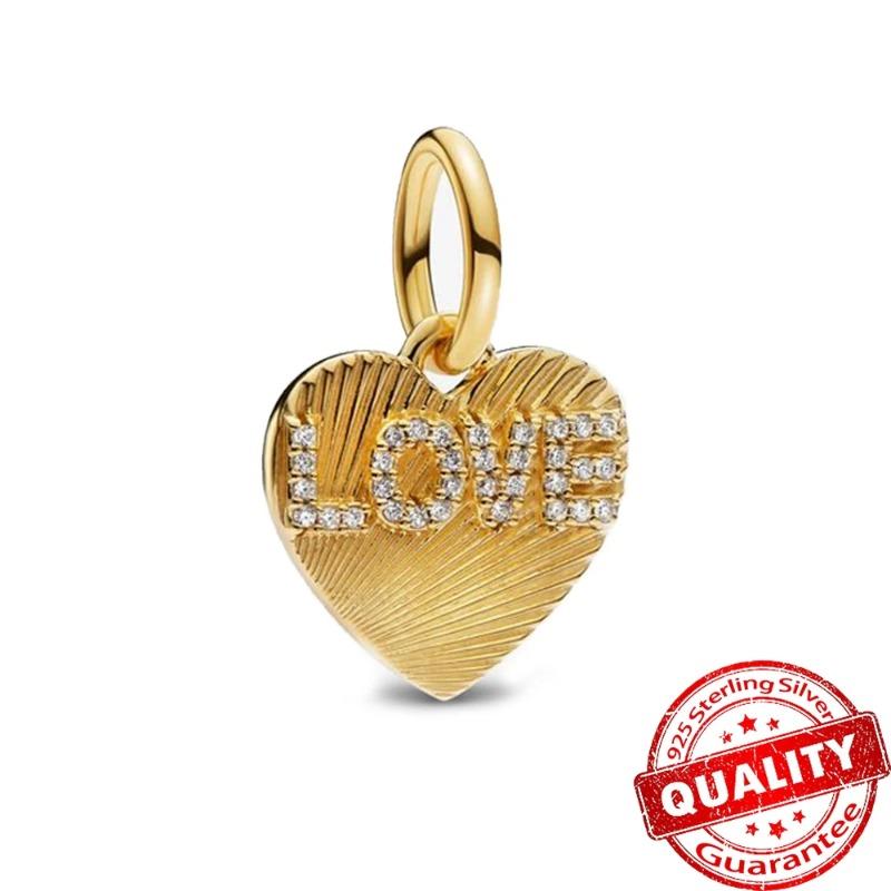 925 Silver Heart Charm Beads Full Diamond Round Rose Pendant for DIY Necklace Bracelet Jewelry Gift