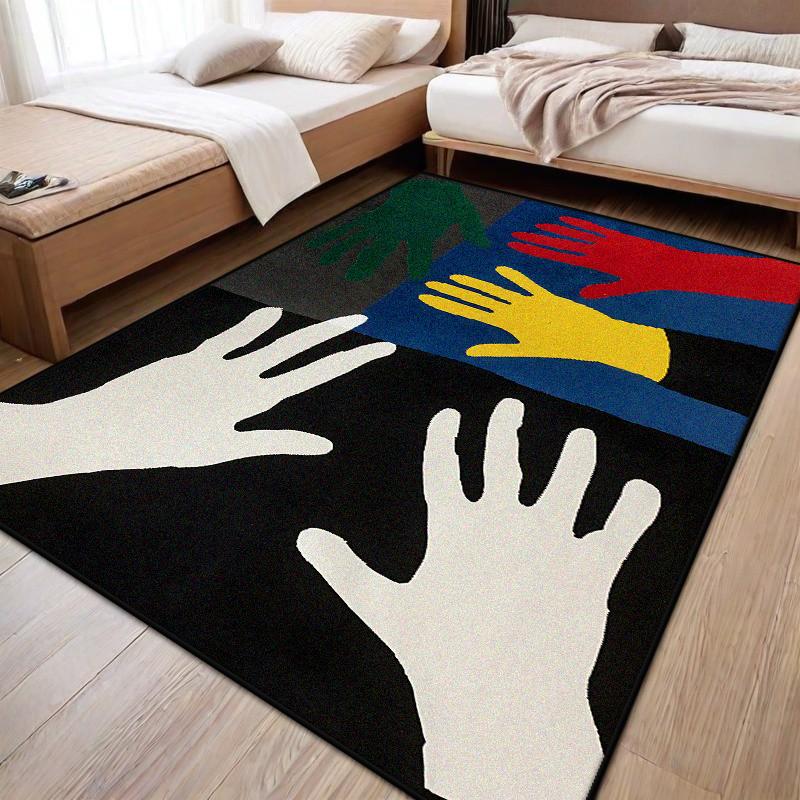 Modern Abstract Palm Pattern Living Room Carpet Light Luxury Decoration Sofa Bedside Soft Rug Bedroom Fluffy Plush Mat Non-slip