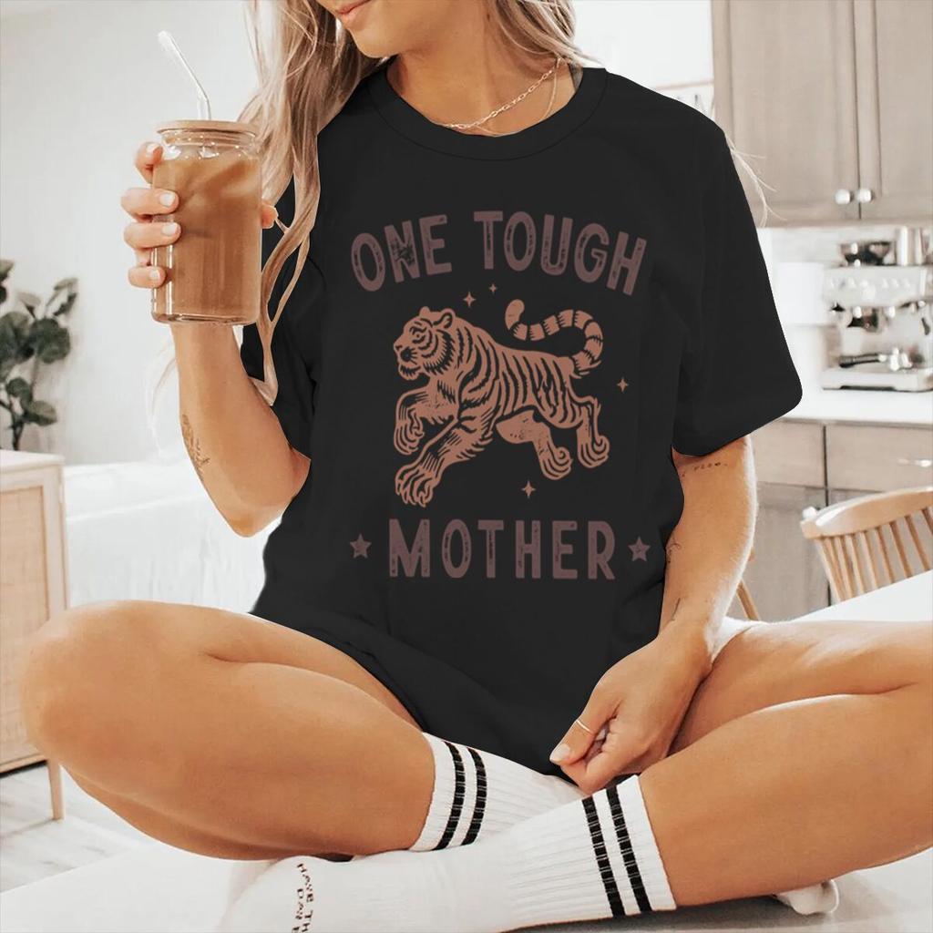 One Tough Mother Vintage Tiger Print T Shirts Short Sleeve Crewneck Graphic Fashion Women Casual Tees