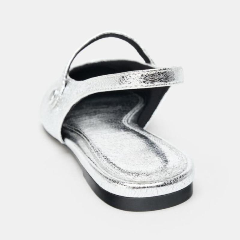 Sexy Gold Metallic Muster Slingback Ballerinas Damen Mode Runde Zehenpartie Schnalle Mary Jane Schuhe Luxus Flache Sandalen