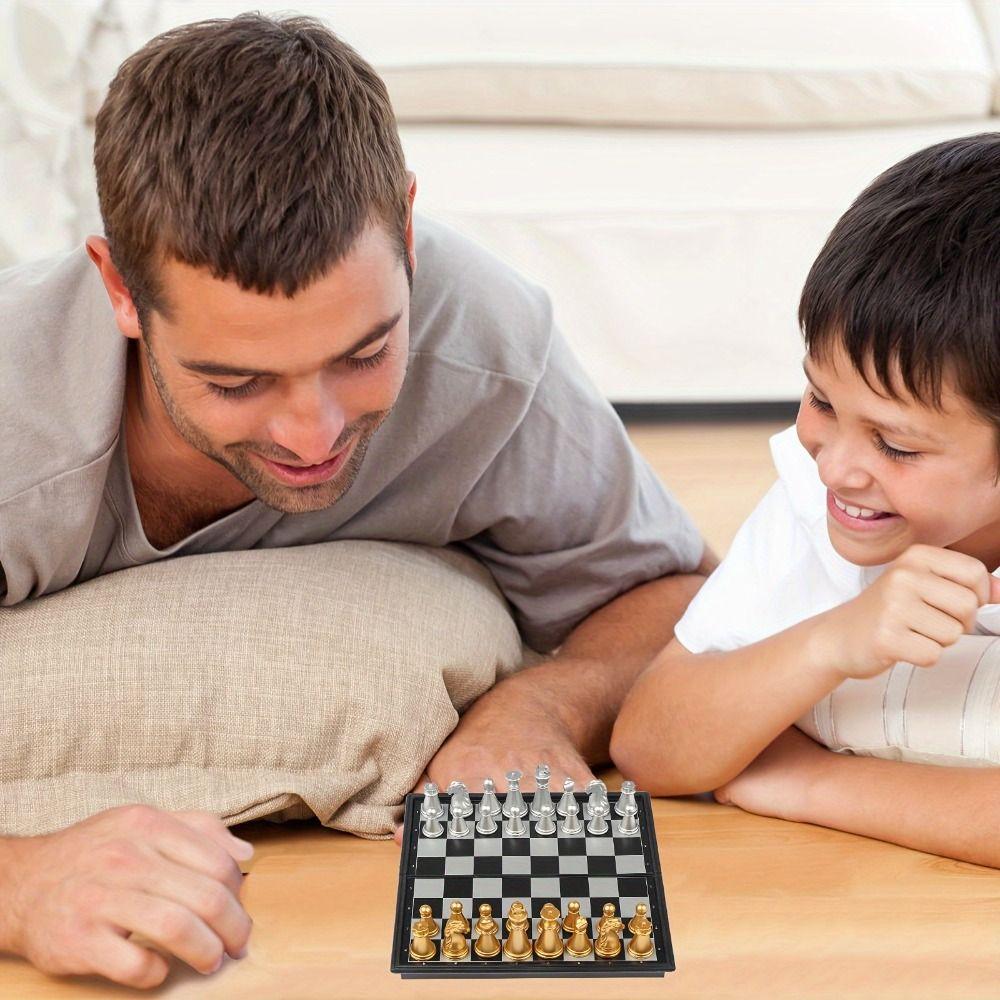 Folded Design Mini Chess Set Gold Silver Folding Chess Pocket Size Board Game Kids Educational