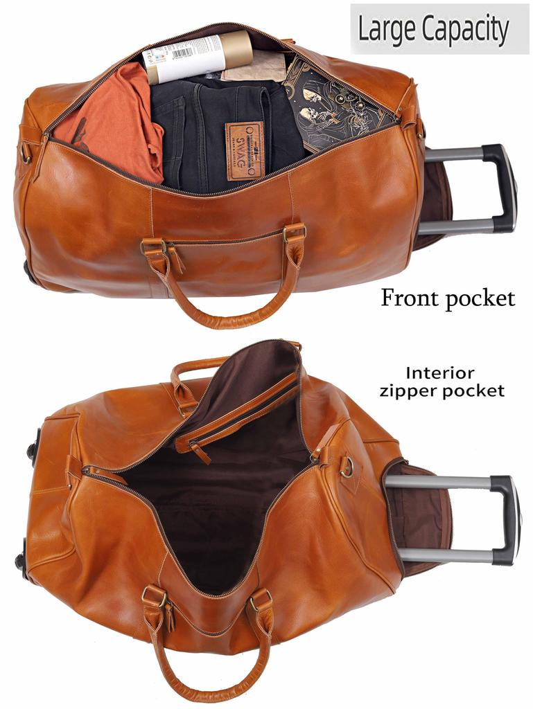 Handmade Leather Trolley Duffel: Personalized Mens Weekender Holdall Bag Gift him