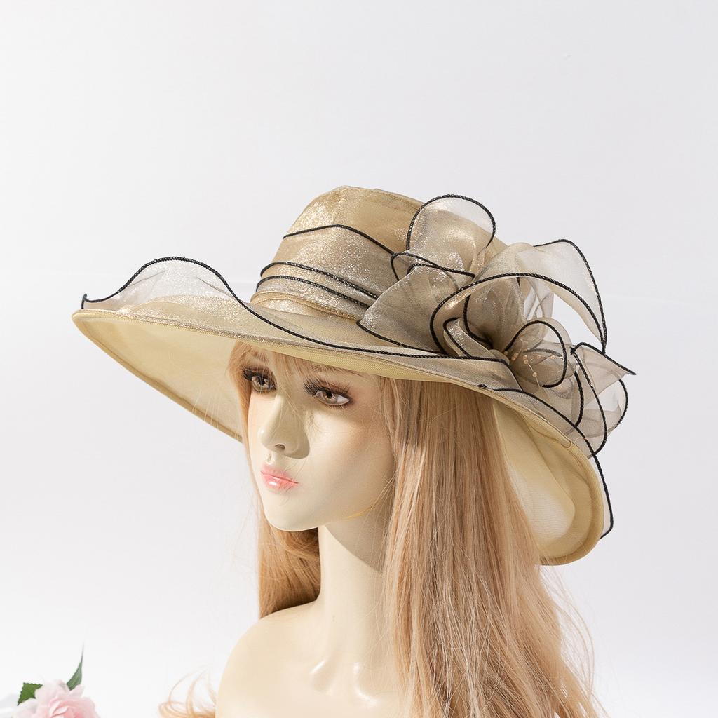 New French organza mesh flower hat summer fashion trendy brand sunscreen sunshade big eaves hat retro elegant millinery hat
