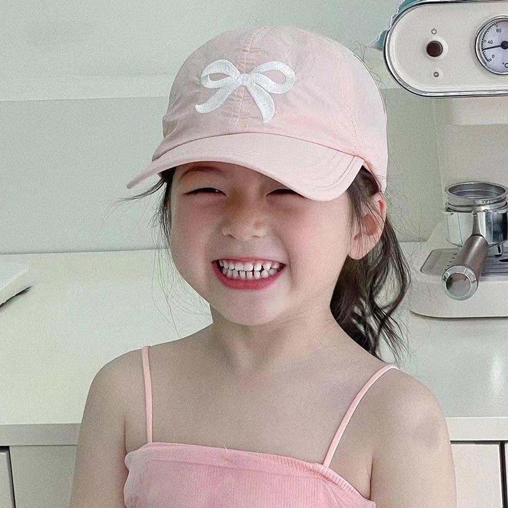 Cute Kids Baseball Hat Visor, Waterproof Bow Tie Sun Cap, Toddler Girls High Ponytail Hat, Summer Beach Hat Adjustable Age 2-5