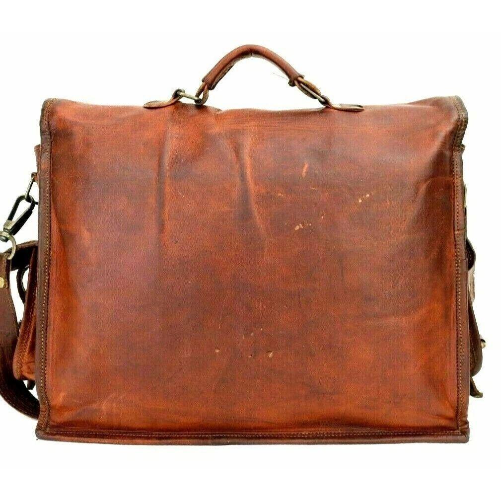 New Men's Genuine Vintage Brown Leather Messenger Shoulder Laptop Briefcase Bag.