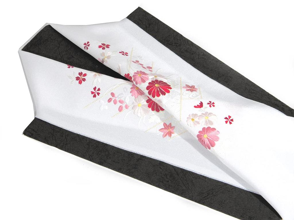 [Hinoya] Demi-col brodé, Mélange de soie, pour Kimono Furisode, Rouge, Fabriqué au Japon, pour la Cérémonie de la Majorité