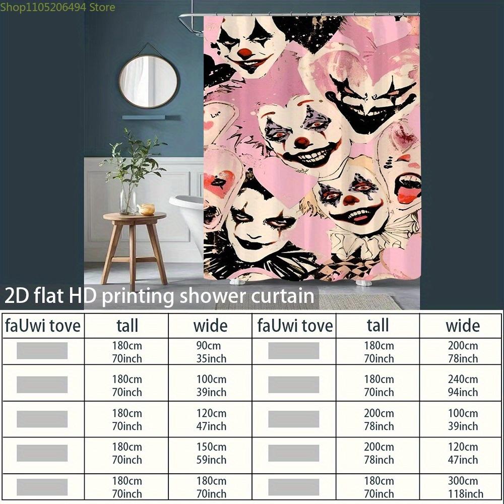 1pc Halloween Multiple_smiling_clown_faces_collage 2dflat printed shower curtain, 12 durable hooks, high quality bathroom acce