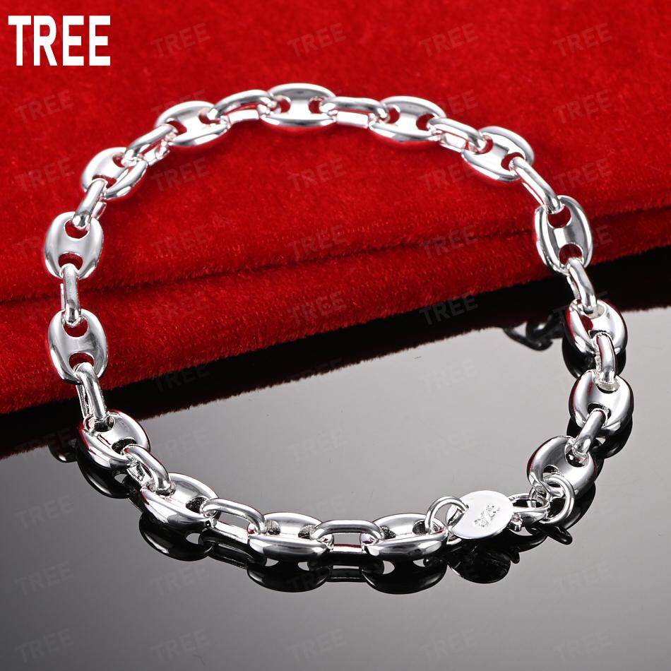 925 Sterling Silver Fashion Coffee Bean Side Chain Beautiful Bracelet Gift Jewelry