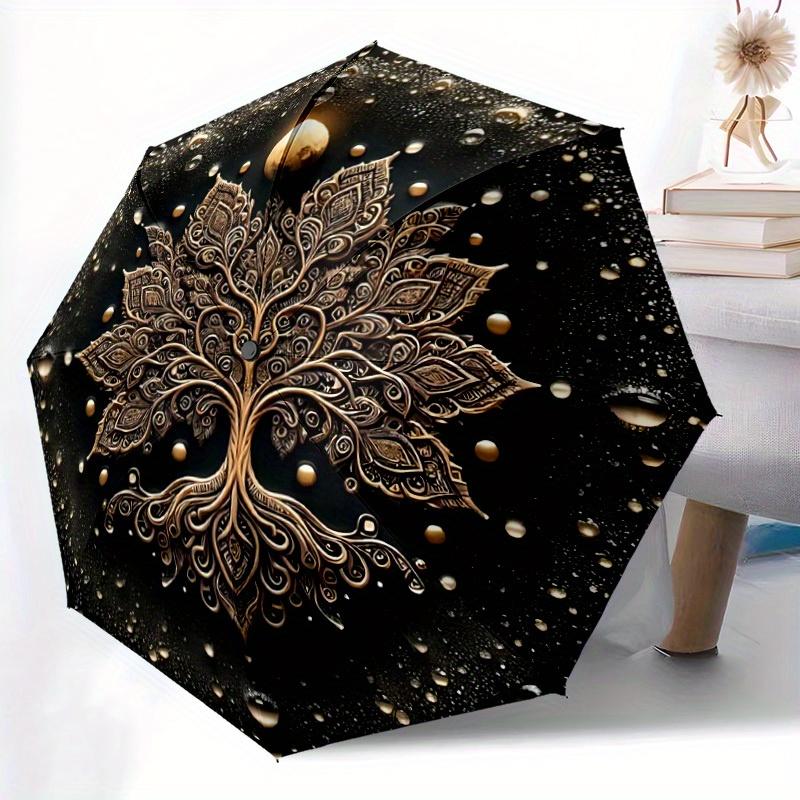 1pc Golden Mandala Automatic Open/Close Umbrella, Portable Folding Umbrella for Travel, Themed Events, It is suitable as a gift for various festivals,
