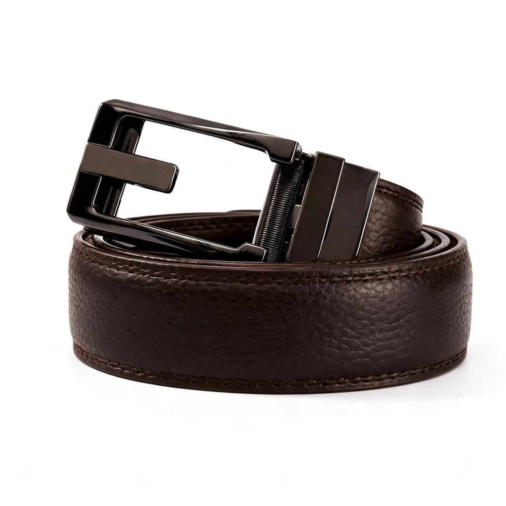 Men's Genuine Leather Belt, Ratchet Type, Auto-Lock, Holeless, Infinitely Adjustable, Business Suit Belt, Gentleman's Belt